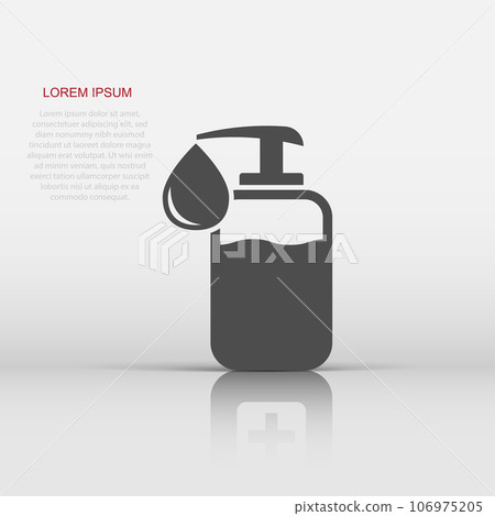 Hand sanitizer icon in flat style. Antiseptic bottle vector illustration on isolated background. Disinfect gel sign business concept. 106975205