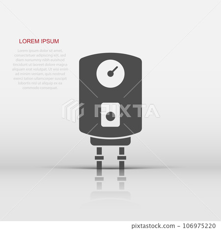 Gas boiler icon in flat style. Heater vector illustration on isolated background. Boiling sign business concept. 106975220