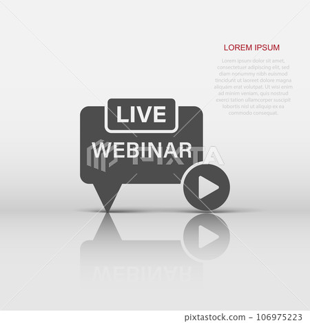 Live webinar icon in flat style. Online training vector illustration on isolated background. Conference stream sign business concept. 106975223