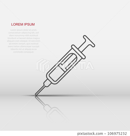 Syringe icon in flat style. Coronavirus vaccine inject vector illustration on isolated background. Covid-19 vaccination sign business concept. Syringe icon in flat style. Coronavirus vaccine inject vector illustration on isolated background. Covid-19 vaccination sign business concept. 106975232