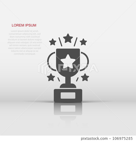 Trophy cup icon in flat style. Goblet prize vector illustration on isolated background. Award sign business concept. 106975285