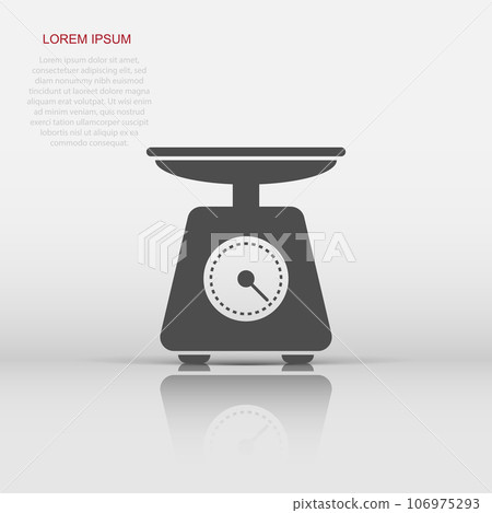 Bathroom weight scale icon in flat style. Mass measurement vector illustration on isolated background. Overweight sign business concept. Bathroom weight scale icon in flat style. Mass measurement vector illustration on isolated background. Overweight sign business concept. 106975293