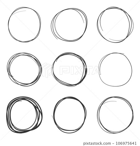 Circle line sketch icon in hand drawn style. Circular scribble doodle vector illustration on isolated background. Pencil or pen bubble sign business concept. Circle line sketch icon in hand drawn style. Circular scribble doodle vector illustration on isolated background. Pencil or pen bubble sign business concept. 106975641