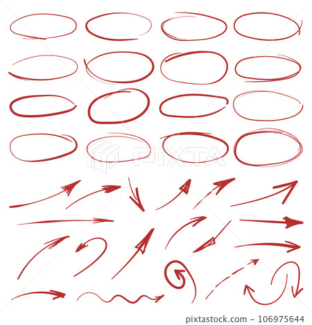 Circle line sketch and arrow icon in hand drawn style. Circular scribble doodle vector illustration on isolated background. Pencil or pen bubble sign business concept. 106975644