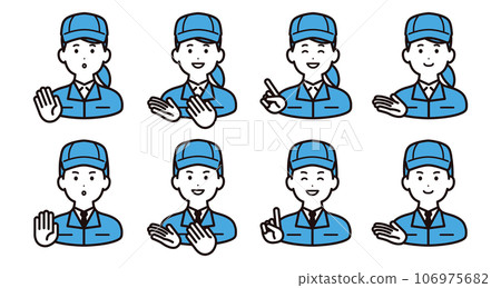 Male and female guide staff wearing hats and work clothes icon material Male and female guide staff wearing hats and work clothes icon material 106975682