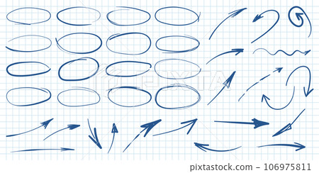 Circle line sketch and arrow icon in hand drawn style. Circular scribble doodle vector illustration on isolated background. Pencil or pen bubble sign business concept. Circle line sketch and arrow icon in hand drawn style. Circular scribble doodle vector illustration on isolated background. Pencil or pen bubble sign business concept. 106975811