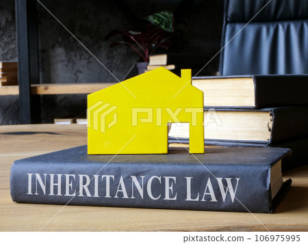 Book inheritance law and a model of house on it. Book inheritance law and a model of house on it. 106975995