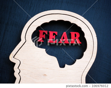 Wooden figure of head and the inscription fear. Wooden figure of head and the inscription fear. 106976012