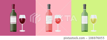 Wine bottles with glasses icon in flat style. Alcohol drink vector illustration on isolated background. Champagne beverage sign business concept. Wine bottles with glasses icon in flat style. Alcohol drink vector illustration on isolated background. Champagne beverage sign business concept. 106976055
