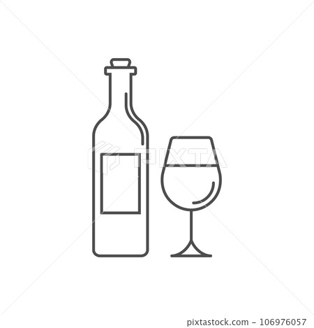 Wine bottle with glass icon in flat style. Alcohol drink vector illustration on isolated background. Champagne beverage sign business concept. Wine bottle with glass icon in flat style. Alcohol drink vector illustration on isolated background. Champagne beverage sign business concept. 106976057