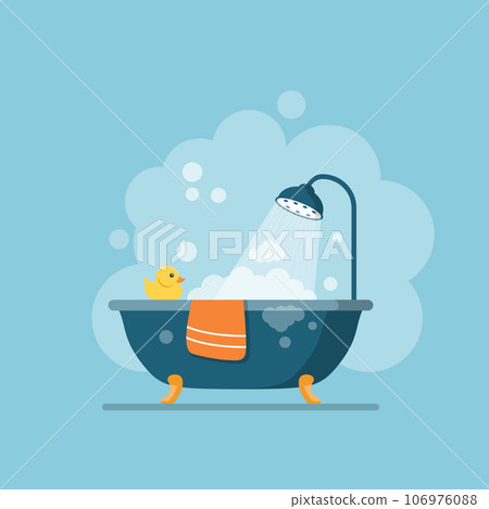 Bath icon in flat style. Bathroom vector illustration on isolated background. Bathtub sign business concept. 106976088