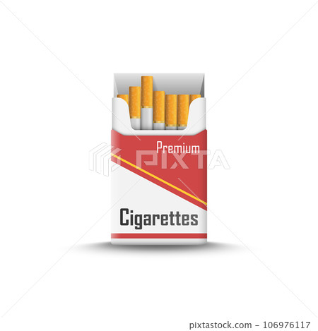 Packet of cigarettes icon in flat style. Smoking vector illustration on isolated background. Tobacco box sign business concept. 106976117