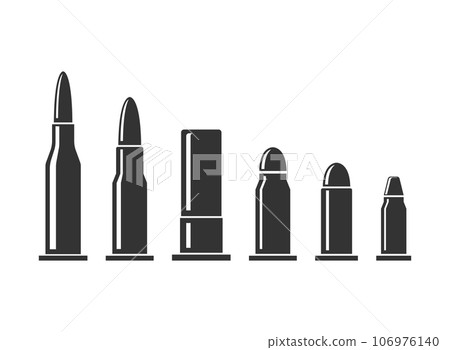 Cartridges icon in flat style. Bullet ammunition symbol vector illustration on isolated background. Ammo sign business concept. 106976140