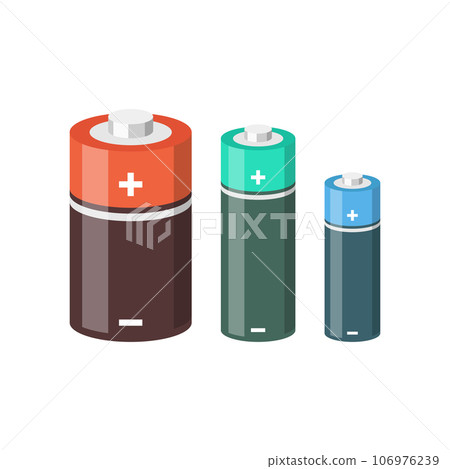Alkaline battery set icon in flat style. Diffrent size accumulator vector illustration on isolated background. Accumulator recharge sign business concept. Alkaline battery set icon in flat style. Diffrent size accumulator vector illustration on isolated background. Accumulator recharge sign business concept. 106976239