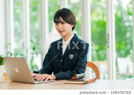 High school girl studying on a computer 106976768