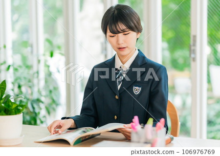 High school girl checking documents 106976769