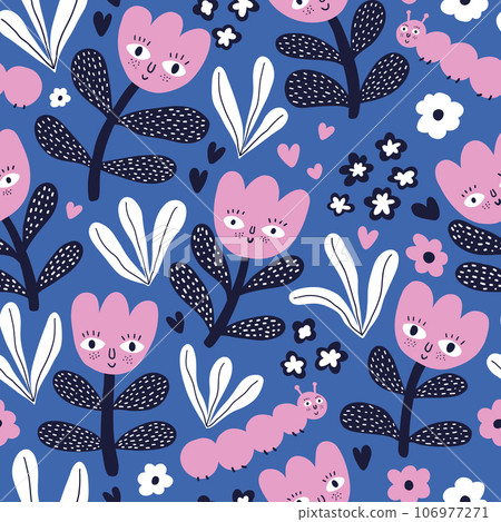 Seamless pattern with abstract flowers. Creative floral surface design. Vector design for paper, cover, fabric interior decor Seamless pattern with abstract flowers. Creative floral surface design. Vector design for paper, cover, fabric interior decor 106977271