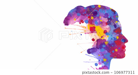Vector illustration of human head silhouette with abstract watercolor splashes Vector illustration of human head silhouette with abstract watercolor splashes 106977311
