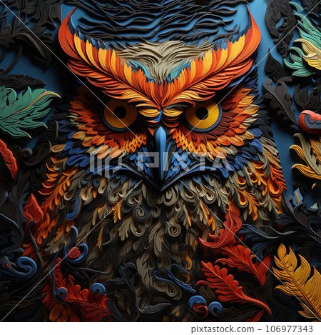 Image of an owl face is carefully crafted on a clean background. Bird, Wildlife Animals. Illustration, Generative AI. 106977343
