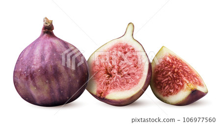 Ripe figs, half and piece close-up on a white. Isolated Ripe figs, half and piece close-up on a white. Isolated 106977560