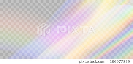 Blurred rainbow refraction overlay effect. Light lens prism effect on transparent background. Holographic reflection, crystal flare leak shadow overlay. Vector abstract illustration Blurred rainbow refraction overlay effect. Light lens prism effect on transparent background. Holographic reflection, crystal flare leak shadow overlay. Vector abstract illustration 106977859