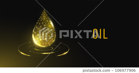 Oil droplet. Low poly style design. Futuristic modern abstract background. Isolated on dark background. Wireframe drop light connection structure, 3d polygonal graphic concept. Vector illustration 106977906