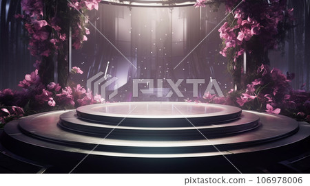 Colorful Futuristic Cylinder Scene with Flowers 106978006