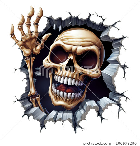 Halloween Skeleton Coming Out Of Hole Crack In Wall clipart designs isolated on Transparent Background. Halloween Skeleton Coming Out Of Hole Crack In Wall clipart designs isolated on Transparent Background. 106978296