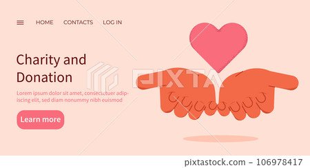 Donation and charity concept.web banner,card,infographic.Two hands holding a heart.Simple flat vector illustration. 106978417