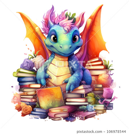 Cute dragon protecting stacks of book clipart isolated on Transparent Background Cute dragon protecting stacks of book clipart isolated on Transparent Background 106978544