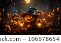 Halloween pumpkins in a dark environment 106978654