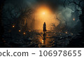 Scary silhouette in a cemetery for the Halloween party 106978655
