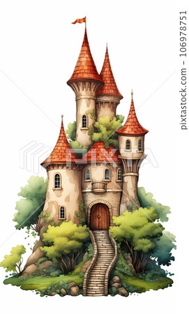 手绘卡通童话中的城堡插画 106978751