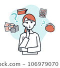 Vector illustration material of a young woman thinking about money 106979070