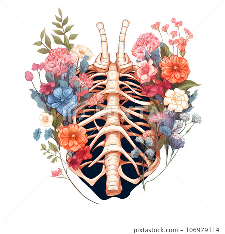 Watercolor Human Skeleton Anatomy filled with flowers Pastel Color Clipart isolated on Transparent Background. Watercolor Human Skeleton Anatomy filled with flowers Pastel Color Clipart isolated on Transparent Background. 106979114