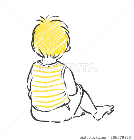 一個男孩面朝後坐著的插圖 一個男孩面朝後坐著的插圖 106979150