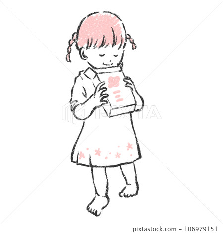 一個女孩看著盒子的插圖 一個女孩看著盒子的插圖 106979151