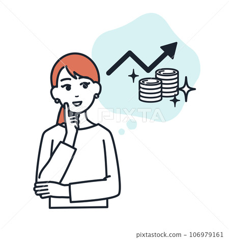 A woman is happy as she imagines that her money will increase through asset management. 106979161