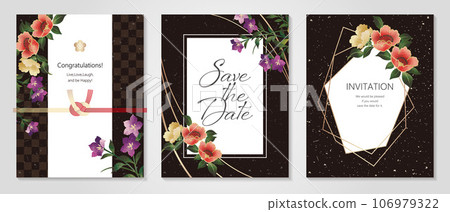 Camellia and bellflower Japanese pattern design celebration card set Camellia and bellflower Japanese pattern design celebration card set 106979322