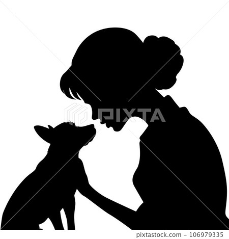 Woman with dog, woman kissing dog, love pet concept vector silhouette Woman with dog, woman kissing dog, love pet concept vector silhouette 106979335