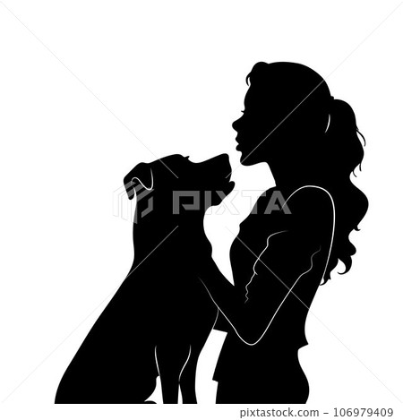 Woman with dog, woman kissing dog, love pet concept vector silhouette Woman with dog, woman kissing dog, love pet concept vector silhouette 106979409