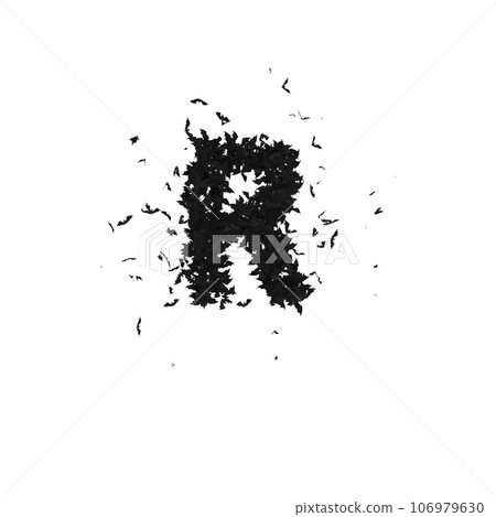 Static  Halloween Typeface Formed Of Flying Bats with alpha the character R 106979630