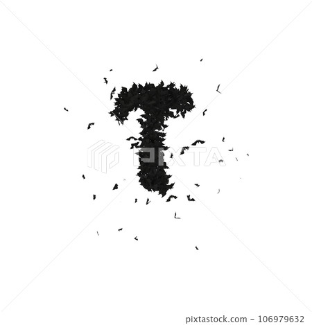 Static Halloween Typeface Formed Of Flying Bats with alpha the character T Static Halloween Typeface Formed Of Flying Bats with alpha the character T 106979632