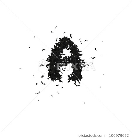 Static  Halloween Typeface Formed Of Flying Bats with alpha the character A 106979652