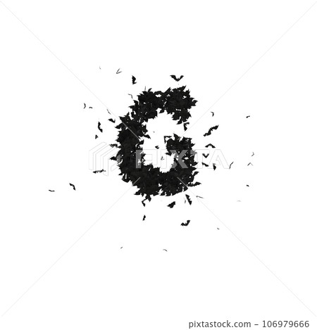 Static  Halloween Typeface Formed Of Flying Bats with alpha the character G 106979666
