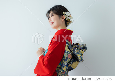 Plain red long-sleeved kimono 106979720