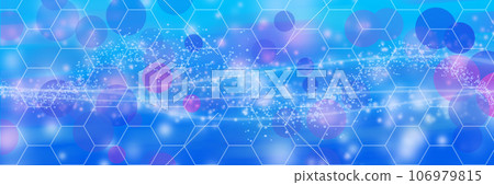 A blue background with highlighted dots, is covered with a honeycomb pattern. A blue background with highlighted dots, is covered with a honeycomb pattern. 106979815
