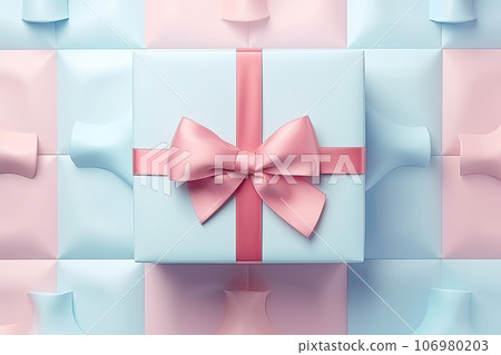 Minimal composition background of pastel pink and blue Christmas gift box. pattern 106980203