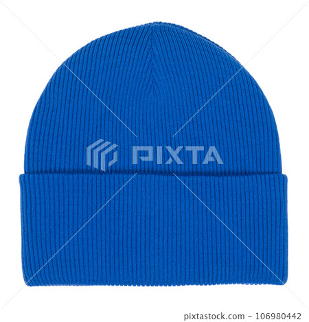 Blue knit cap isolated on white Blue knit cap isolated on white 106980442