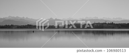 Lake Pfaeffikon and Swiss mountains. Lake Pfaeffikon and Swiss mountains. 106980513